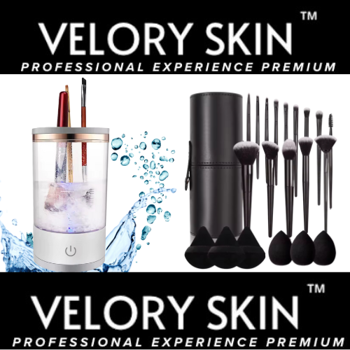 lava pennelli elettrico professionale e set di pennelli make-up con spugnette e custodia elegante 